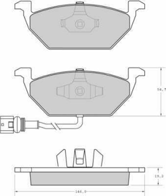Hovedbilde Bremseklosser foran. M/slitev. L 146mm.B 54,7mm. T