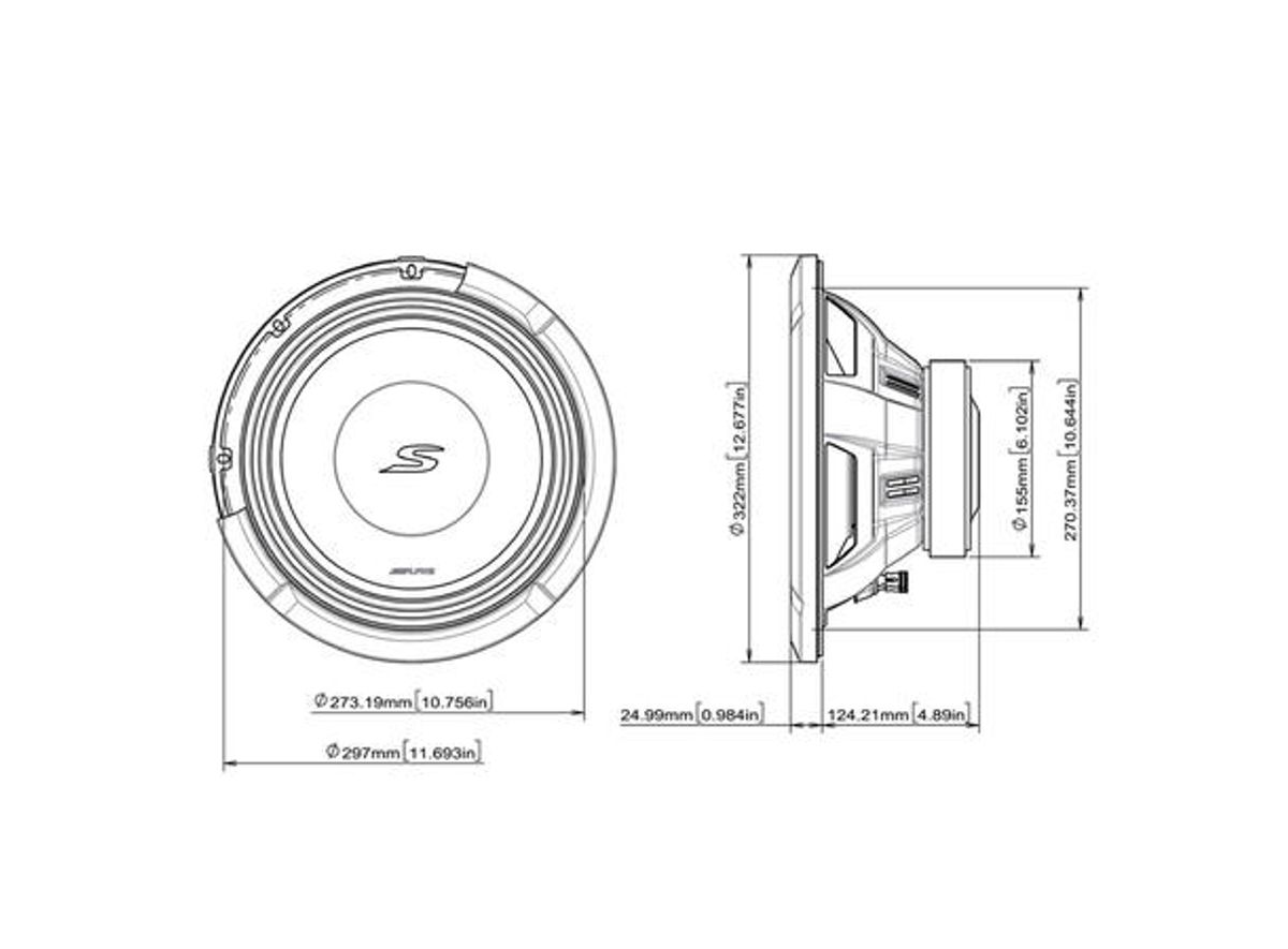 Alpine S2-W12D4 12” subwoofer 4 Ohm DVC